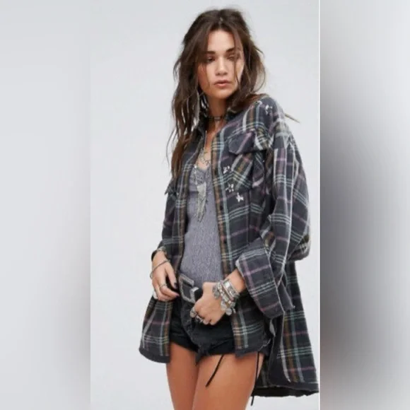 Free People Star Constellations Within Too Sequin Star Flannel Top - Picture 13 of 15